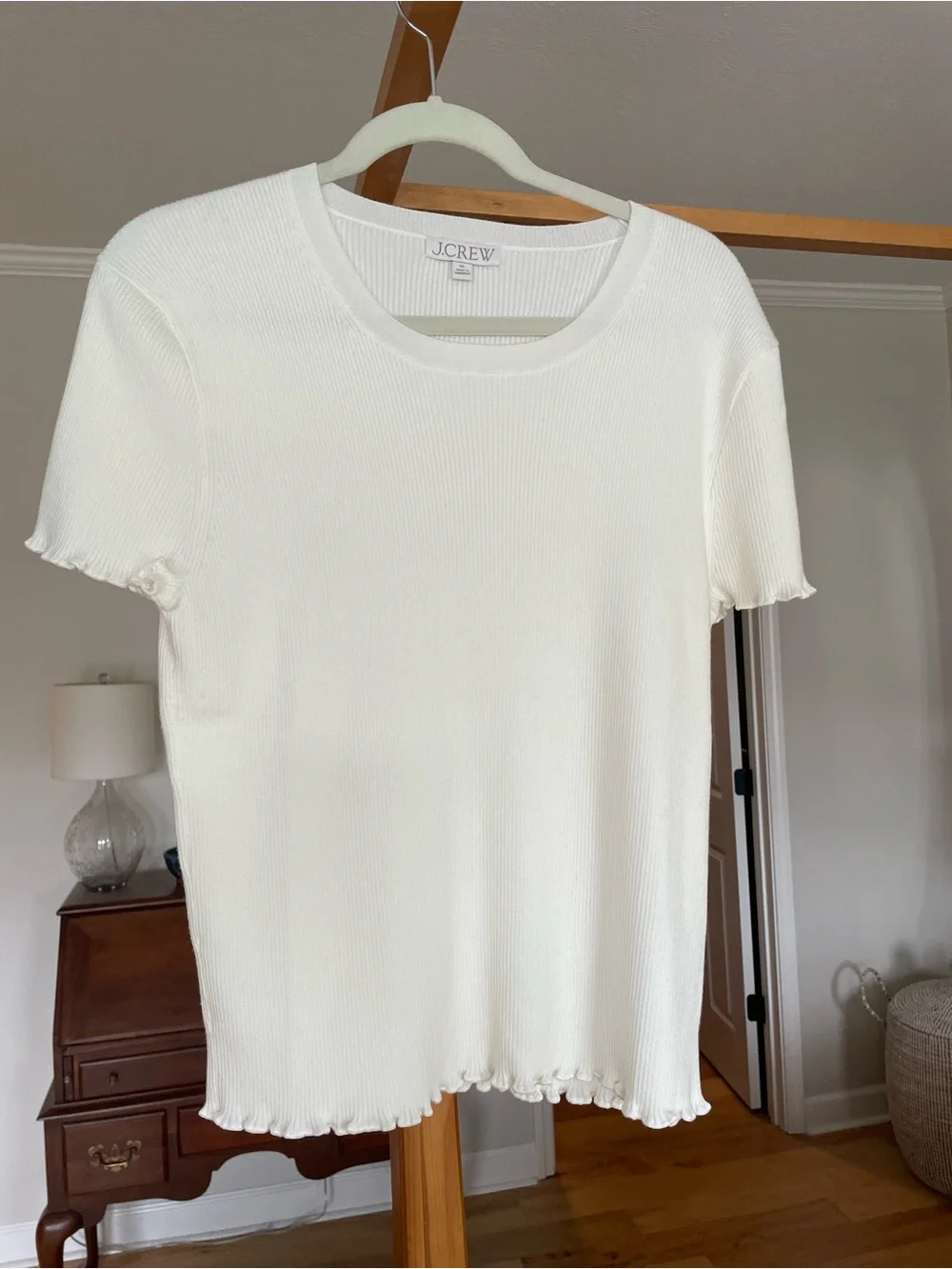 J. Crew Cream Ruffle-trim Ribbed Short Sleeve Tee in Tencil lycrell blend - Picture 3 of 8